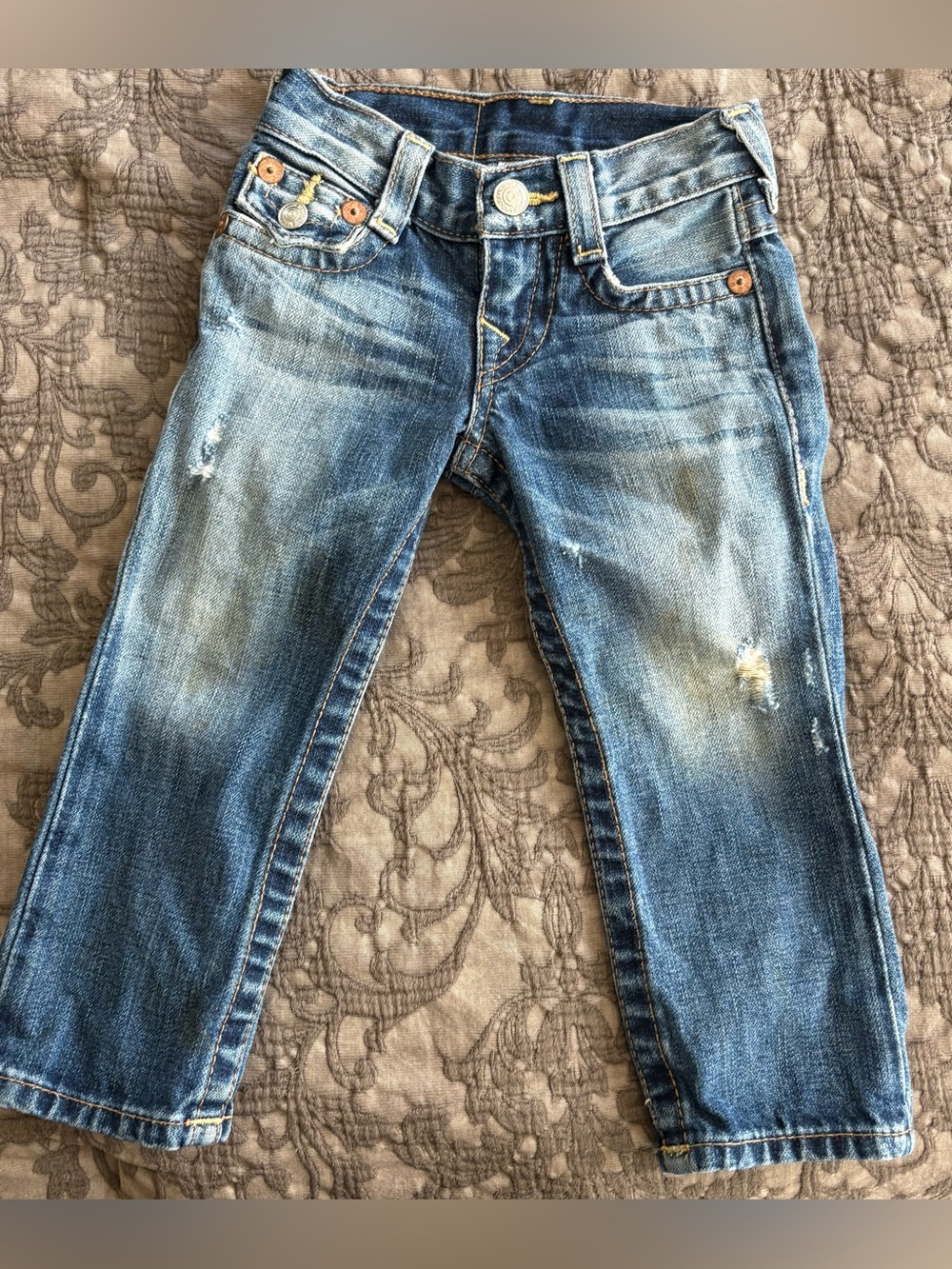 True Religion Boys' Blue Straight Leg Distressed Jeans